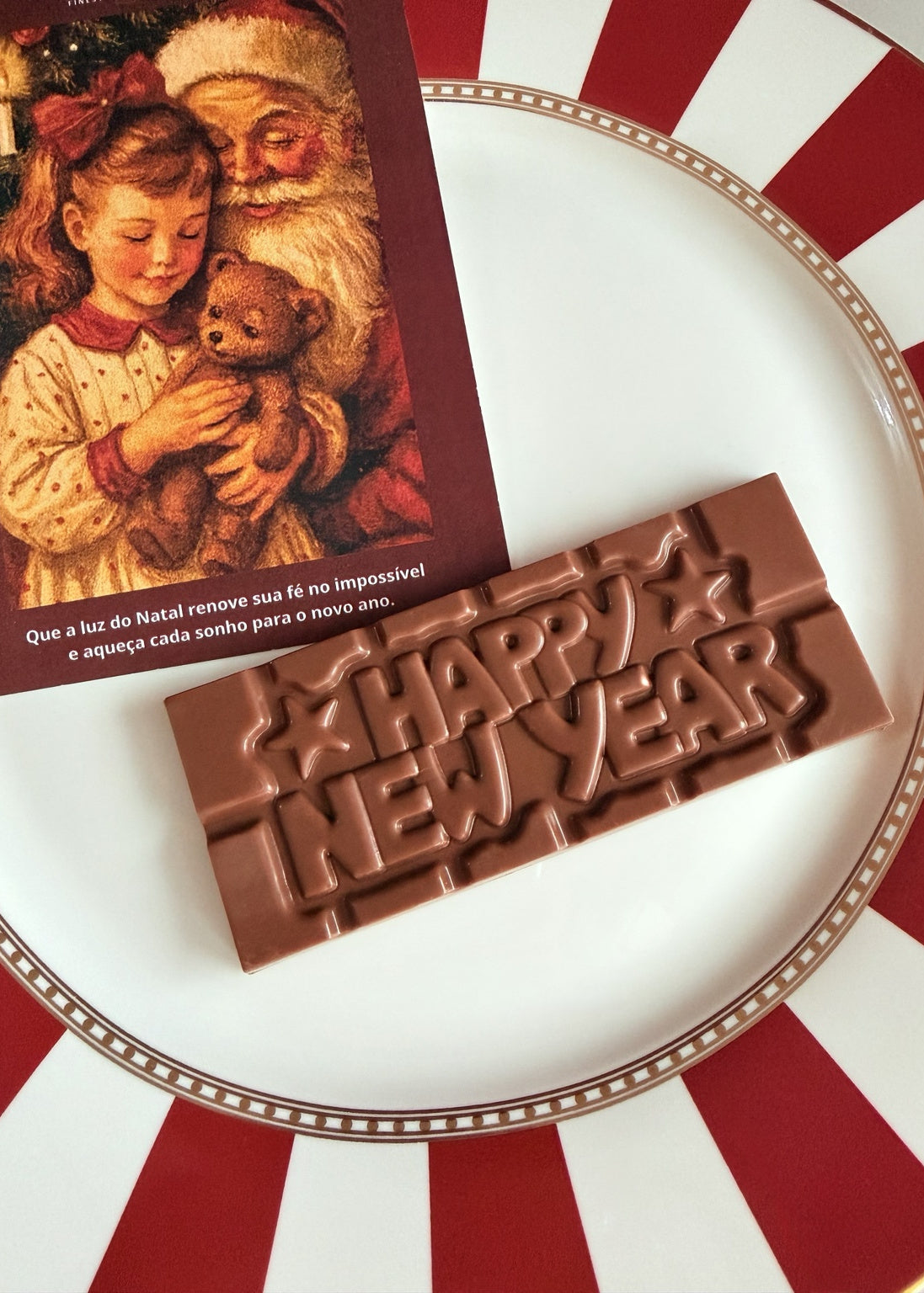 Barra Happy New Year de chocolate ao leite com cartão natalino Sweet Bar