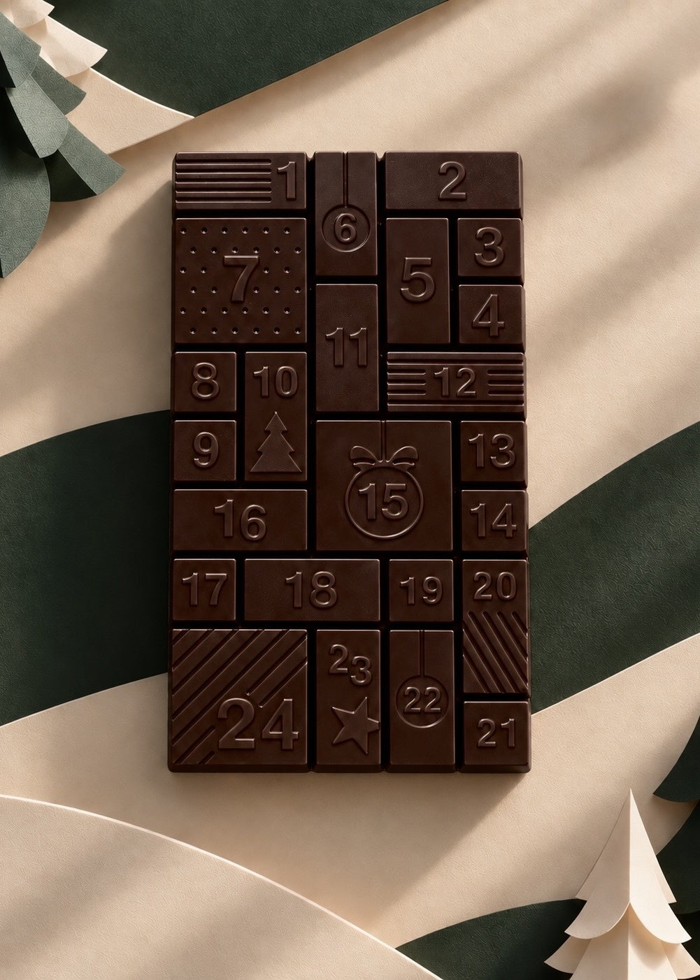 Barra de chocolate amargo 70,5% em formato Calendário do Advento Sweet Bar