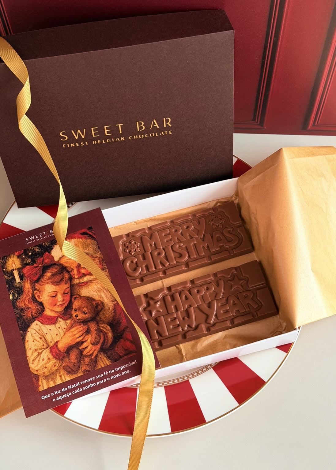 Caixa Premium Sweet Bar com barras Merry Christmas e Happy New Year