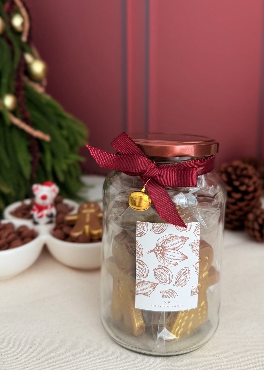 Pote de vidro Sweet Bar com mini chocolates Gingerbread